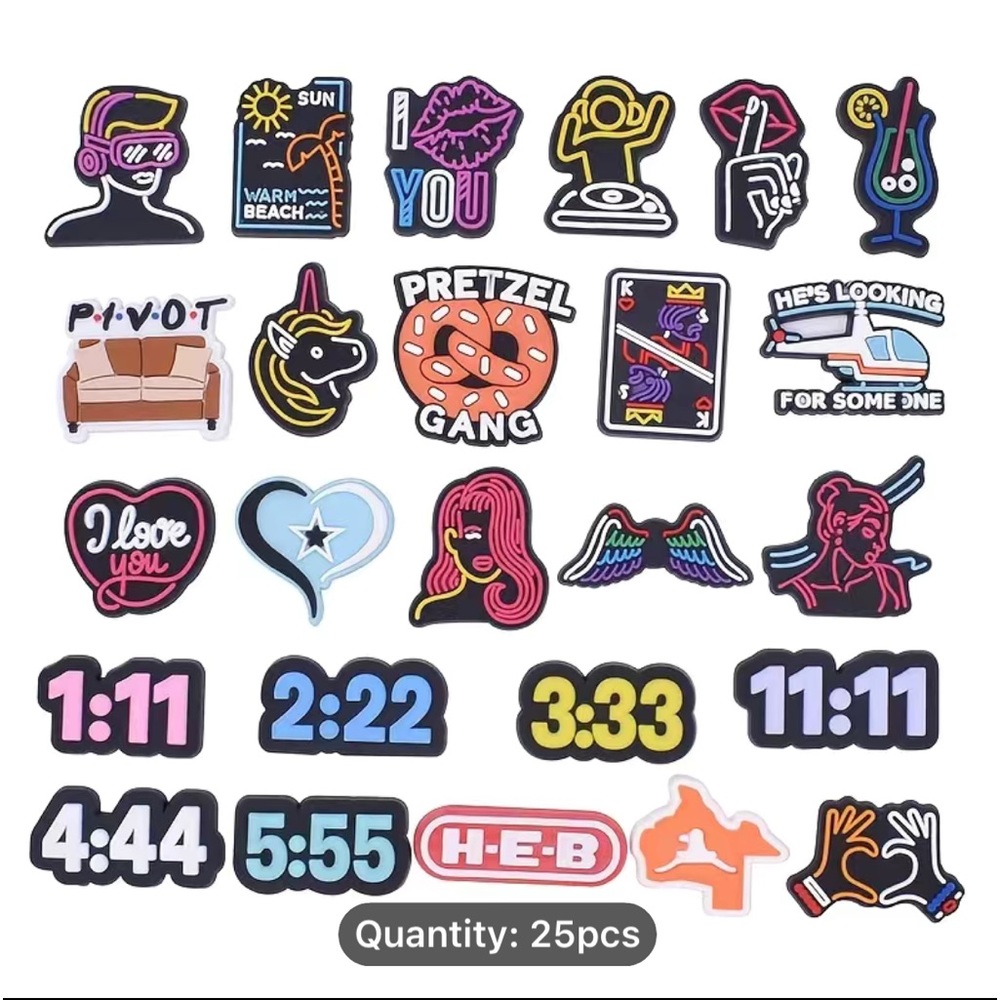25pcs Neon Light Pattern Shoe charms/ crocs